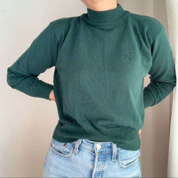 Vintage Sweaters - Vintage Mock Neck Sweater Green Wool Acrylic Blend M